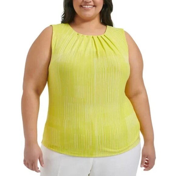 Calvin Klein Plus Size Geo-Printed Pleated Sleeveless Top Pear White Size 3X - Picture 1 of 3